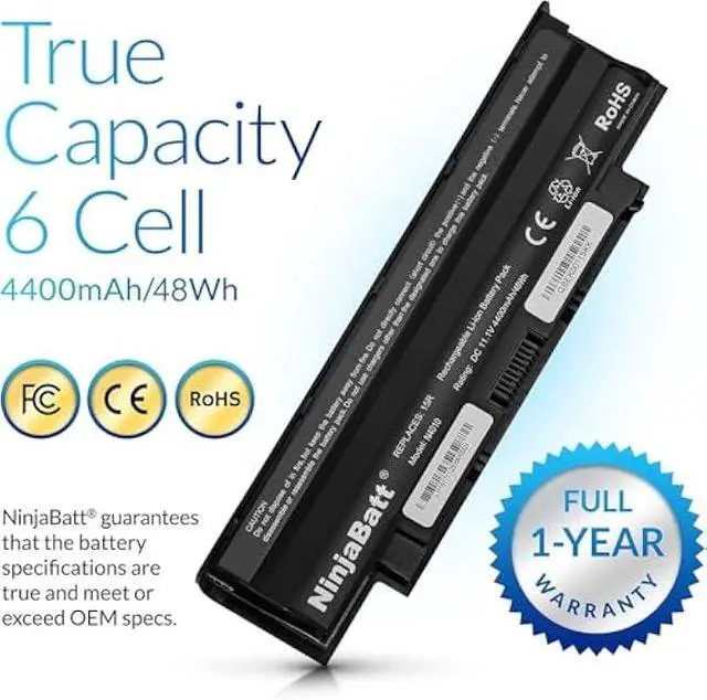 Alt view image 4 of 5 - NinjaBatt Battery for Dell J1KND N7110 N5010 N4110 N7010 3750 N5110 N4050 9T48V M5030 N5030 3550 N5050 N5040 3520 17R 1540 4T7JN P20G N4010 3420 M5040 15R - High Performance [6 Cells/4400mAh]