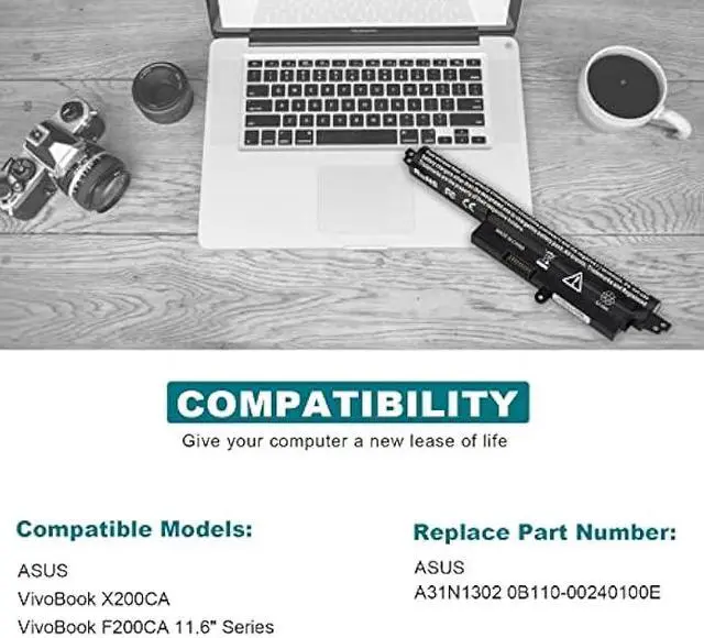 Alt view image 5 of 6 - Fancy Buying A31N1302 Laptop Battery for Asus Vivobook X200CA X200M X200MA F200CA 11.6 Series Notebook MA Ultrabooks A3INI302 A31LMH2 A31LM9H 0B110-00240100E X200CA-R1 11.1V/2200mAH