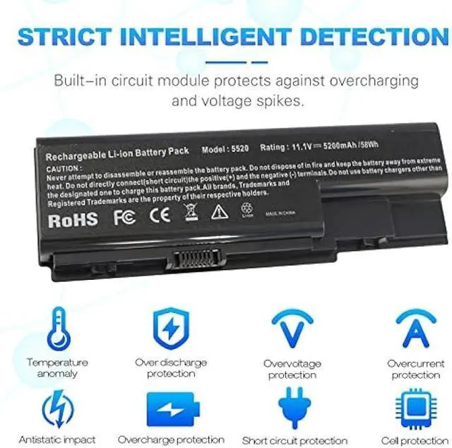 Alt view image 4 of 6 - Laptop Battery for Gateway NV73 NV74 NV78 5920G NV79, for Acer AS07B31 AS07B51 AS07B41 AS07B42 AS07B32 AS07B61 AS07B71 AS07B72 AS07B52 ICL50 ICY70 ICW50, Acer Aspire 5920 5315 5520 6930 7520 7720