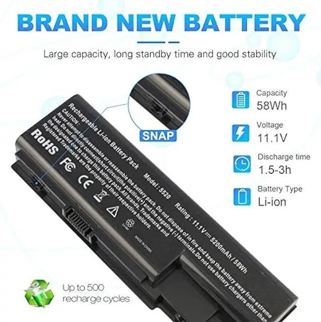 Alt view image 5 of 6 - Laptop Battery for Gateway NV73 NV74 NV78 5920G NV79, for Acer AS07B31 AS07B51 AS07B41 AS07B42 AS07B32 AS07B61 AS07B71 AS07B72 AS07B52 ICL50 ICY70 ICW50, Acer Aspire 5920 5315 5520 6930 7520 7720