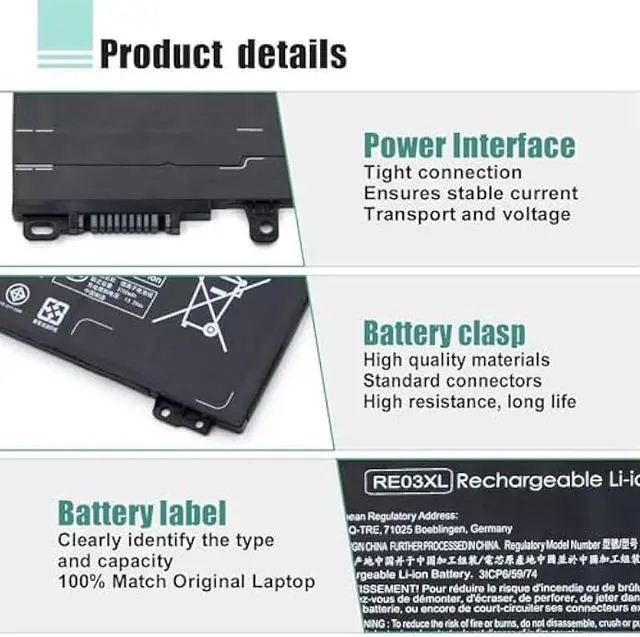 Alt view image 3 of 7 - RE03XL L32656-005 Laptop Battery Replacement for HP ProBook 450 G6 450 G7 440 G6 430 445 455R G6 430 440 445 G7 Serie for hp probook 450 g6 Battery