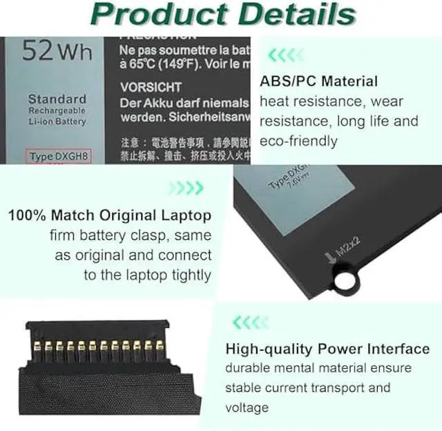 Alt view image 4 of 5 - DXGH8 7.6V 52Wh Battery for Dell XPS 13 9370 9380 2019 Inspiron 13 7390 7391 2-in-1 5390 5391 7490 Latitude 3301 E3301 Vostro 5390 5391 Series 0H754V H754V G8VCF G8VCF6C HK6N5 P113G001 P82G P82G001