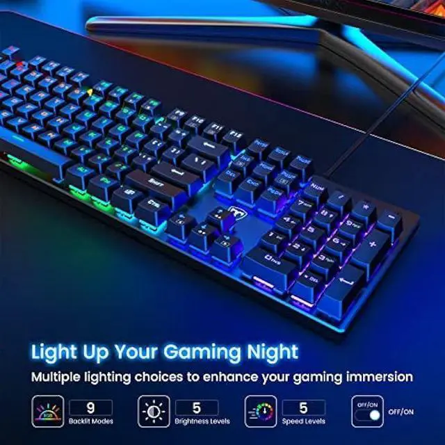 Alt view image 2 of 5 - RisoPhy Mechanical Gaming Keyboard, RGB 104 Keys Ultra-Slim LED Backlit USB Wired Keyboard with Blue Switch, Durable Abs Keycaps/Anti-Ghosting/Spill-Resistant Computer Keyboard for PC Mac Xbox Gamer