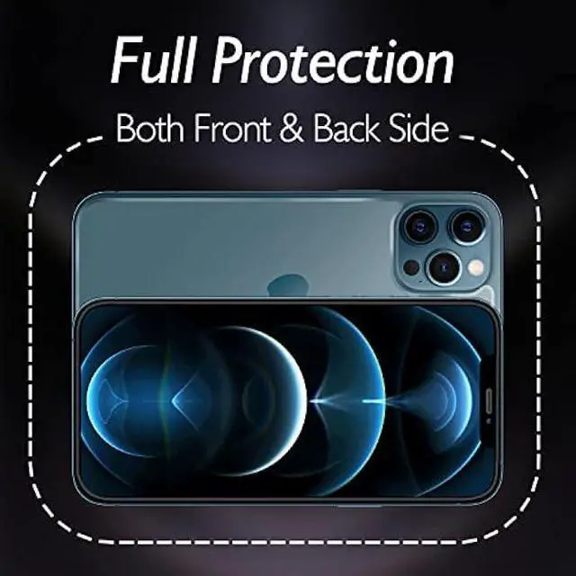 Alt view image 3 of 7 - Front and Back Screen Protector for iPhone 12 Pro, Tempered Glass [Haptic Touch] Front and Rear Temper Film Premium HD Clarity Anti-Fingerprint/Scratch for iPhone 12 Pro (6.1 inch)