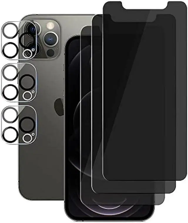 Main image of (3+3) For iPhone 12 Pro Max (6.7) (3 Pack) Anti Spy Private Tempered Glass Film Privacy Screen Protector with Camera Lens Protector, Not Affect Flash, Anti Scratch