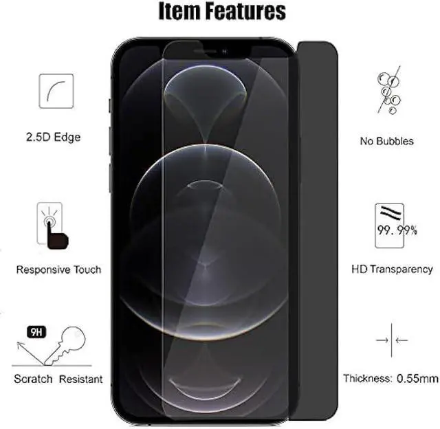 Alt view image 4 of 6 - (3+3) For iPhone 12 Pro Max (6.7) (3 Pack) Anti Spy Private Tempered Glass Film Privacy Screen Protector with Camera Lens Protector, Not Affect Flash, Anti Scratch