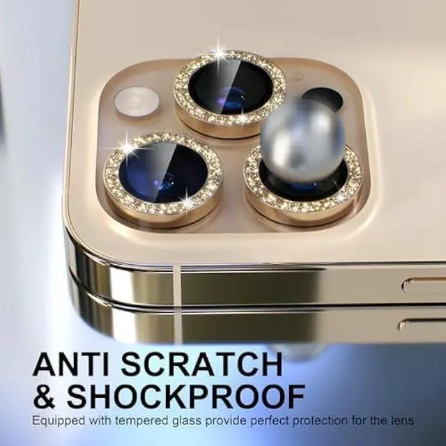 Alt view image 3 of 5 - Choiche [3+1 for iPhone 13 Pro/iPhone 13 Pro Max Camera Lens Protector Bling, 9H Tempered Glass Camera Cover Screen Protector Metal Ring Decoration Accessories (Glitter-Gold)