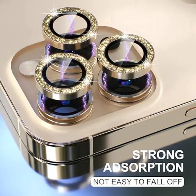Alt view image 5 of 5 - Choiche [3+1 for iPhone 13 Pro/iPhone 13 Pro Max Camera Lens Protector Bling, 9H Tempered Glass Camera Cover Screen Protector Metal Ring Decoration Accessories (Glitter-Gold)