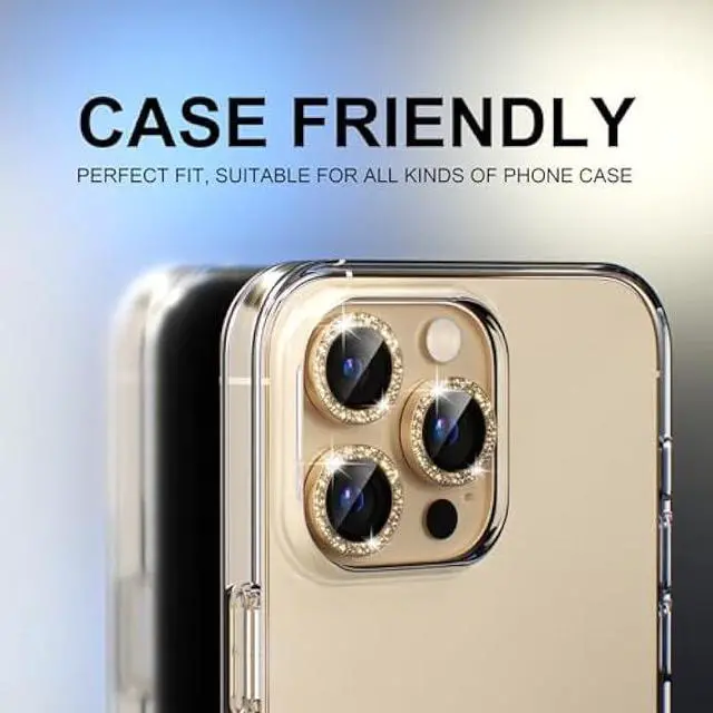 Alt view image 4 of 5 - Choiche [3+1 for iPhone 13 Pro/iPhone 13 Pro Max Camera Lens Protector Bling, 9H Tempered Glass Camera Cover Screen Protector Metal Ring Decoration Accessories (Glitter-Gold)