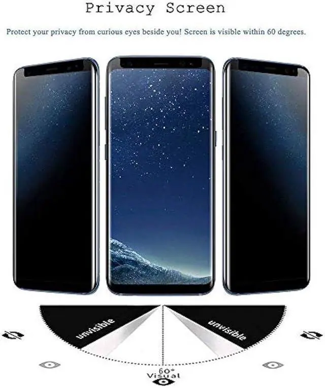 Alt view image 2 of 6 - [2 Pack] for Galaxy S8 Plus Privacy Screen Protector, AmzSuker Anti-Spy 3D Curved Tempered Glass [Case Friendly][9H Hardness][Anti-Scratch] Screen Protector for Samsung Galaxy S8 Plus