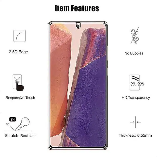 Alt view image 3 of 6 - (3+3) For Samsung Galaxy Note 20 5G 4G (3 Pack) Tempered Glass Screen Protector with Camera Lens Protector, Anti Scratch, HD Clear