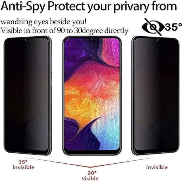 Alt view image 3 of 6 - [2 Pack] YWXTW for Samsung Galaxy A50 A30 A20 Privacy Screen Protector, [Upgraded] Anti Spy Anti Glare Edge to Edge Full Coverage Privacy Tempered Glass Film for Samsung Galaxy A50 A50S A30 A30S A20 6