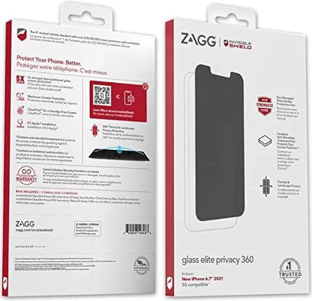 Alt view image 3 of 4 - ZAGG InvisibleShield Glass Elite Privacy Screen Protector for iPhone 13 Pro Max & iPhone 14 Plus, Anti-glare, Impact Protection, Smudge Free, Scratch Resistant, Easy Application