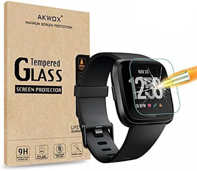 Main image of AKWOX [4 Pack] Compatible with for Fitbit Versa Tempered Glass Screen Protector, [0.3mm 2.5D High Definition] Screen Protector for Fitbit Versa [9H Hardness] [Crystal Clear] [Scratch Resist]