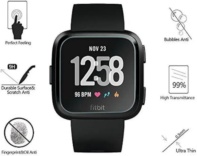 Alt view image 2 of 7 - AKWOX [4 Pack] Compatible with for Fitbit Versa Tempered Glass Screen Protector, [0.3mm 2.5D High Definition] Screen Protector for Fitbit Versa [9H Hardness] [Crystal Clear] [Scratch Resist]