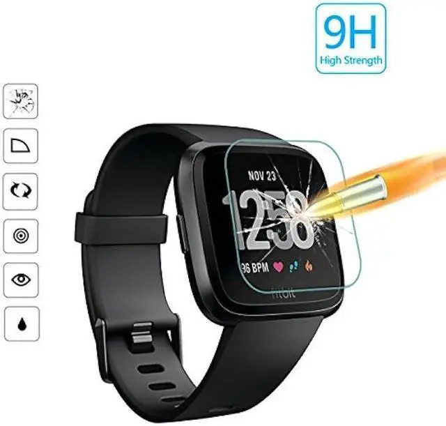 Alt view image 3 of 7 - AKWOX [4 Pack] Compatible with for Fitbit Versa Tempered Glass Screen Protector, [0.3mm 2.5D High Definition] Screen Protector for Fitbit Versa [9H Hardness] [Crystal Clear] [Scratch Resist]