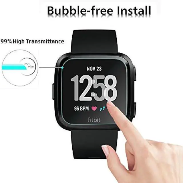 Alt view image 5 of 7 - AKWOX [4 Pack] Compatible with for Fitbit Versa Tempered Glass Screen Protector, [0.3mm 2.5D High Definition] Screen Protector for Fitbit Versa [9H Hardness] [Crystal Clear] [Scratch Resist]