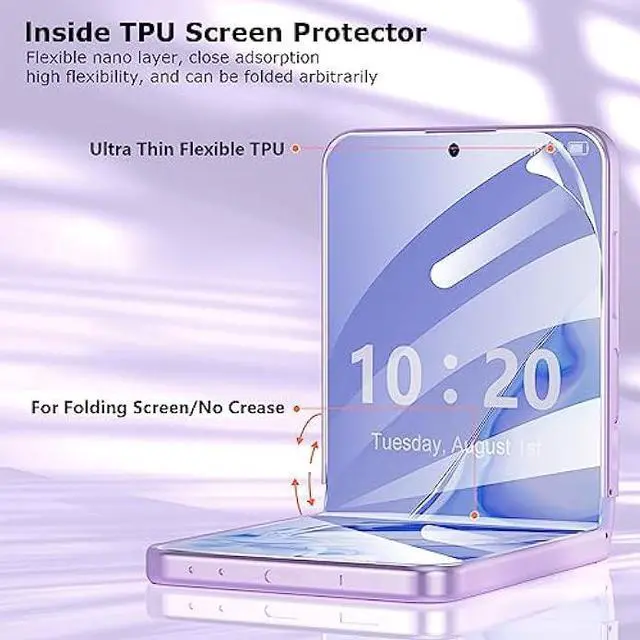 Alt view image 3 of 6 - For Samsung Galaxy Z Flip 6 / Galaxy Z Flip 5 Screen Protector, 3 pcs Inner Screen Flexible Film + 3 pcs Tempered Glass Back Screen Protector for Galaxy Z Flip 5/6 5G, HD Bubble Free, Anti Scratch