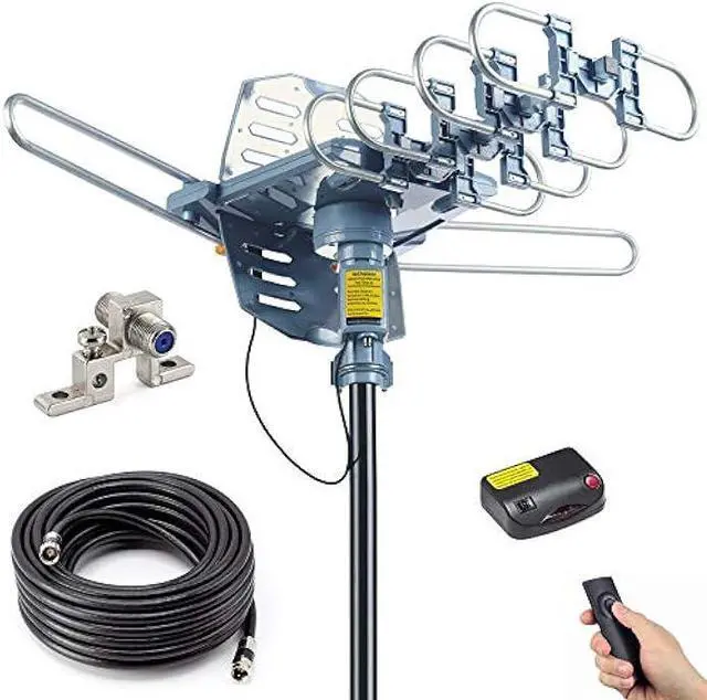 Main image of PBD Outdoor Digital Amplified HDTV Antenna, 150 Mile Motorized 360 Degree Rotation, Wireless Remote Control, 59FT RG6 Coax Cable, Coaxial Grounding Block, UHF VHF 1080P 4K, Support 2 TVs