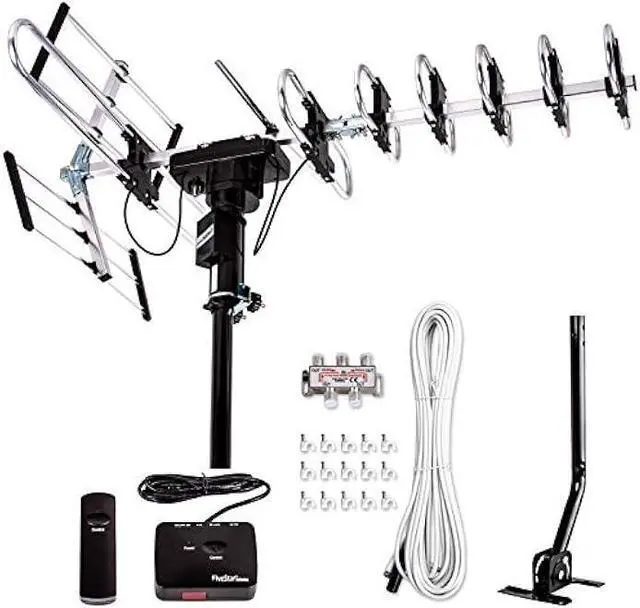 Main image of Five Star Outdoor Digital Amplified HDTV Antenna - up to 200 Mile Long Range,Directional 360 Degree Rotation,HD 4K 1080P FM, Supports 5 TVs Plus Installation Kit and Mounting Pole