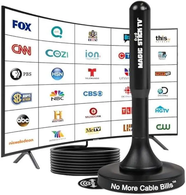 Alt view image 2 of 5 - Magic Stick TV Antenna for Smart TV Without Cable - Digital Indoor Antenna for OTA Local Channels with Magnetic Base - Multi Directional 4K 1080P HDTV TVs - MS-45MAX - Black 16ft Long Cable