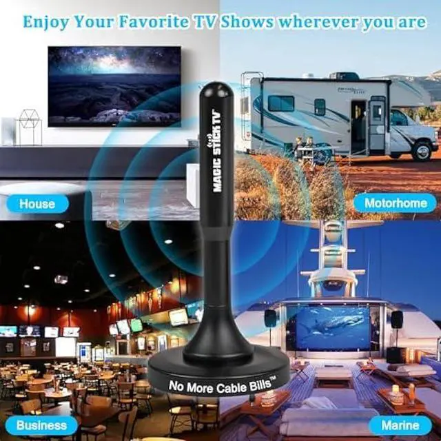 Alt view image 5 of 5 - Magic Stick TV Antenna for Smart TV Without Cable - Digital Indoor Antenna for OTA Local Channels with Magnetic Base - Multi Directional 4K 1080P HDTV TVs - MS-45MAX - Black 16ft Long Cable