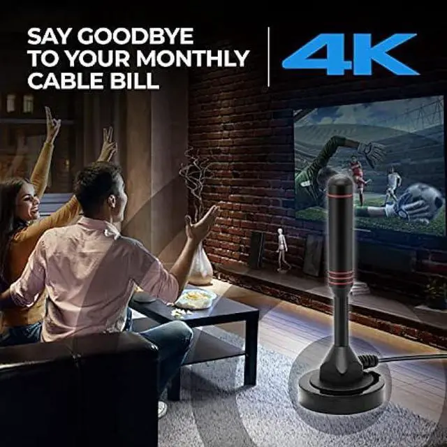 Alt view image 4 of 6 - Digital Outdoor Indoor TV Antenna with Magnetic Base and 16.5 feet Long Cable for TV Tuner-35 Mile VHF UHF Long Range