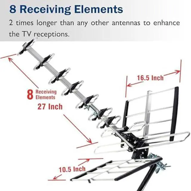 Alt view image 6 of 6 - Five Star Outdoor HDTV Antenna up to 200 Mile Long Range, Attic or Roof Mount TV Antenna, Long Range Digital OTA Antenna for 4K 1080P VHF UHF Supports 4 TVs Installation Kit & J Mount