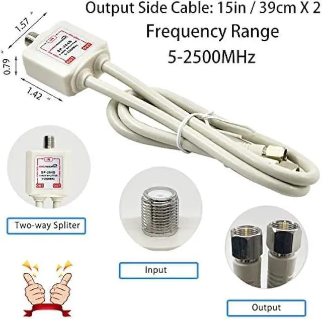 Alt view image 2 of 6 - Satellite Splitter 5-2500MHz, 2-Way CATV Splitter with RG6 Coaxial Cable and 2 Connectors, for Pass Power to LNB, Improve HD TV Satellite Antenna Signal Quality, Corrosion Resistant