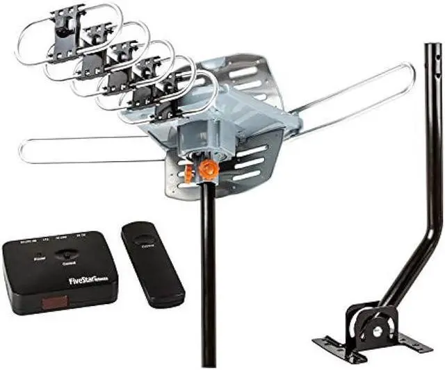 Main image of Five Star Outdoor HD TV Antenna Strongest Up to 150 Miles Long Range with Motorized 360 Degree Rotation, UHF/VHF/FM Radio Infrared Remote Control with Mounting Pole & 40FT RG6 Coax Cable Support 2 TVs