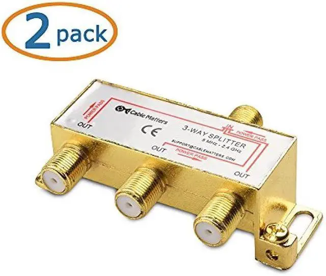 Alt view image 2 of 5 - Cable Matters 2-Pack 2.4 Ghz 3 Way Coaxial Cable Splitter for STB TV, Antenna and MoCA Network - All Port Power Passing - Gold Plated and Corrosion Resistant