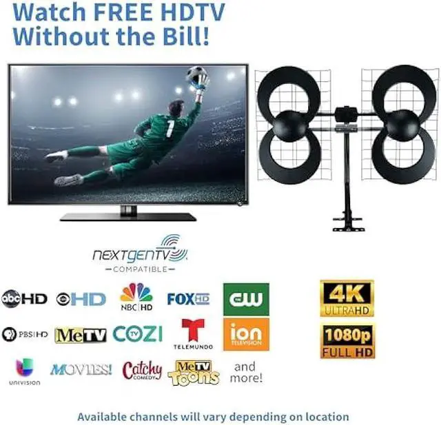 Alt view image 3 of 5 - Antennas Direct ClearStream 4 UHF Indoor Outdoor TV Antenna, Multi-Directional, 70+ Mile Range, 4K 8K UHD, NEXTGEN TV  w/20-inch Mast, Reflectors