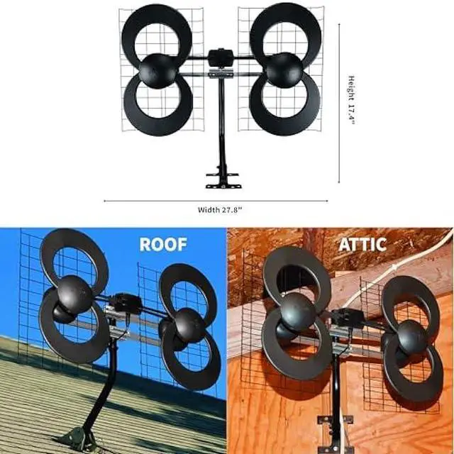 Alt view image 4 of 5 - Antennas Direct ClearStream 4 UHF Indoor Outdoor TV Antenna, Multi-Directional, 70+ Mile Range, 4K 8K UHD, NEXTGEN TV  w/20-inch Mast, Reflectors