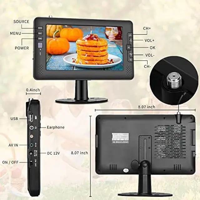 Alt view image 2 of 6 - 9 IPS Screen Portable TV with Digital ATSC Tuner, USB Port, AV Input, Built-in Rechargeable Battery, Mini TV for Camping, Caravan, Kitchen