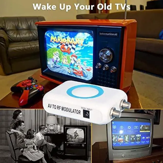 Alt view image 2 of 5 - RF Modulator RCA Coax Adapter CVBS VHF Converter w/Channel Switch for VCR DVD Bule-ray Players PS2 PS3 Xbox WII NS Game Console TV Tuner Satellite Set-top Cable Box AV Video to Analog NTSC Coaxial TV