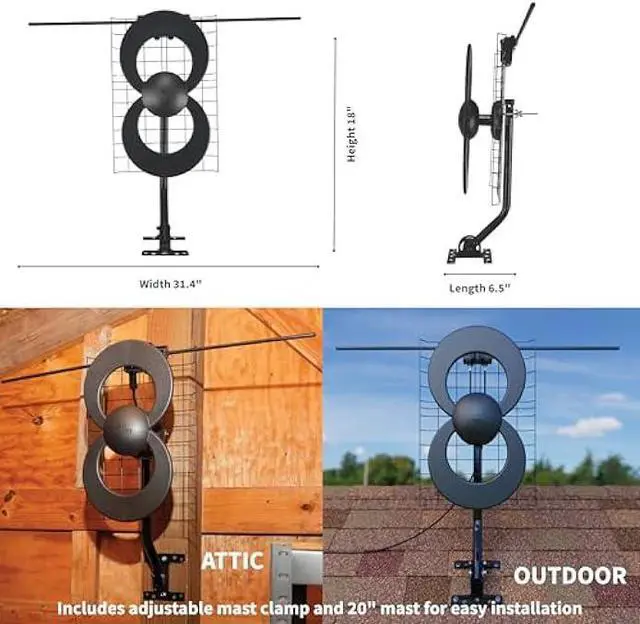Alt view image 5 of 5 - Antennas Direct ClearStream 2V Indoor Outdoor TV Antenna UHF VHF Multi-Directional, 60+ Mile Range, 4K 8K UHD, NEXTGEN TV  w/Reflector, 20-inch Mast