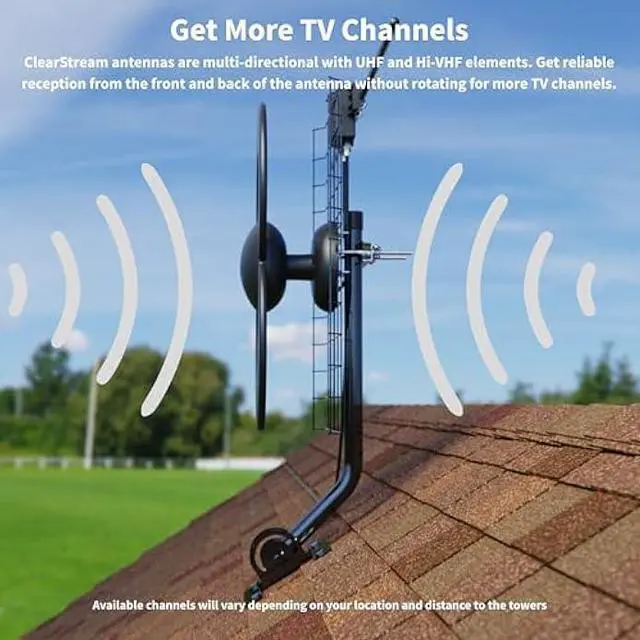 Alt view image 3 of 5 - Antennas Direct ClearStream 2V Indoor Outdoor TV Antenna UHF VHF Multi-Directional, 60+ Mile Range, 4K 8K UHD, NEXTGEN TV  w/Reflector, 20-inch Mast