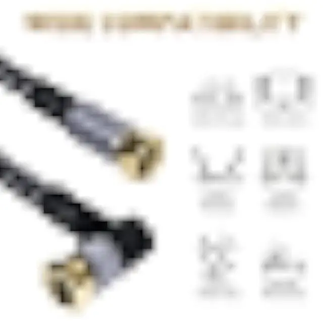 Alt view image 5 of 7 - Adoreen Coaxial Cable 15 ft-2 Pack-Right Angle Quad Shielded 90 Degree RG6 Coax Cable Cord, Male F Gold-Plated Nylon-Braided, in-Wall, Digital TV Aerial AV with Angled Male to Female Adapter+15 Ties