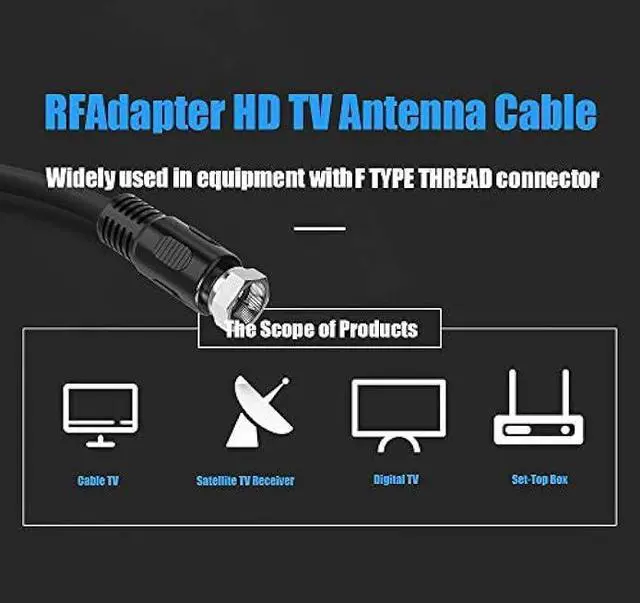 Alt view image 4 of 6 - Coaxial Cable 1ft, Short Coax Cable 1 Foot, 0.3m 2-Pack with Right Angle Connectors, Black 75 Ohm Shield Digital RG6 Cables with F-Male Connectors for TV Antenna