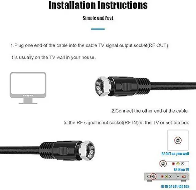 Alt view image 5 of 6 - Coaxial Cable 1ft, Short Coax Cable 1 Foot, 0.3m 2-Pack with Right Angle Connectors, Black 75 Ohm Shield Digital RG6 Cables with F-Male Connectors for TV Antenna