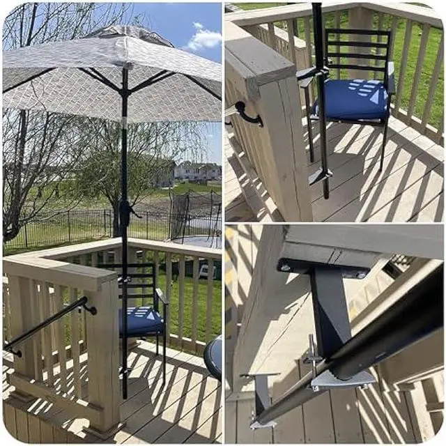 Alt view image 5 of 6 - Patio Umbrella Holder Stand, Heavy-Duty Umbrella Clamp,Outdoor Umbrella Base Umbrella Clamp Mount Bracket for Deck Balcony Bench Courtyard Outdoor Railing Antenna Mast Clamp (Fit MAX OD 2 inch)