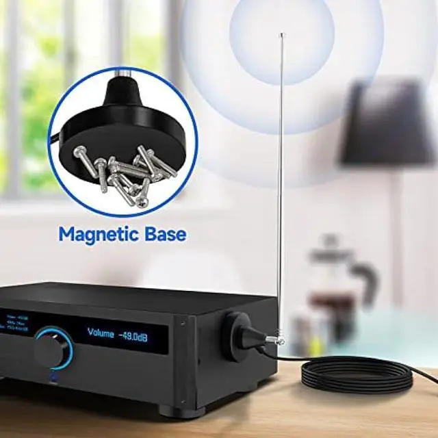 Alt view image 4 of 5 - Bingfu Strong Magnetic Base FM Radio Antenna Telecopic for Pioneer Onkyo Yamaha Marantz Sherwood Indoor Digital HD FM Radio Bluetooth Home Stereo Receiver AV Audio Video Home Theater Tuner