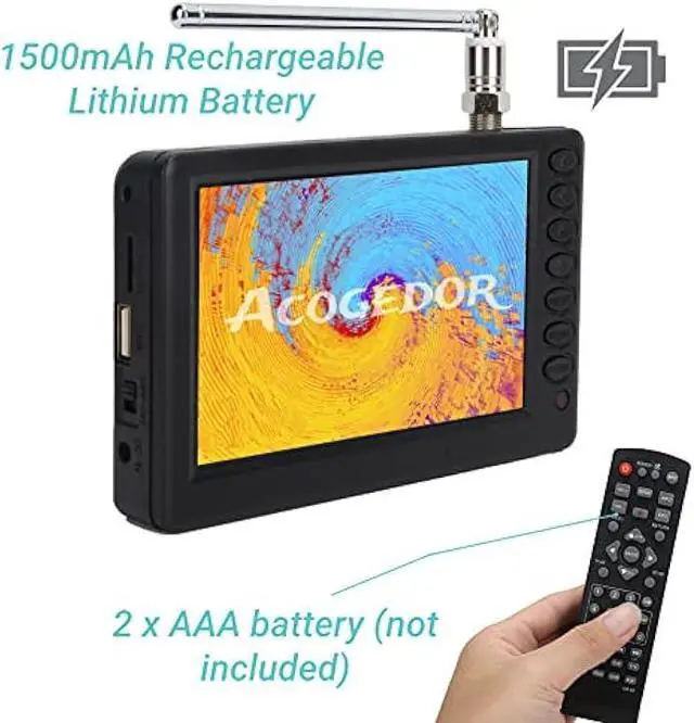 Alt view image 4 of 5 - Acogedor 5 Inch Portable TV, 1080P ATSC Pocket Digital Car TV, with 1500mAh Rechargeable Battery, Support USB, TF Card, Mini Digital Television for Camping, Kitchen