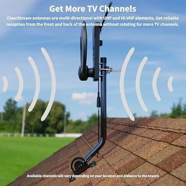 Alt view image 3 of 5 - ClearStream Antennas Direct 1MAX Indoor Outdoor TV Antenna, UHF VHF, Multi-Directional, 40+ Mile Range, 4K 8K UHD NEXTGEN TV - w/ 20-inch Mast (Black)
