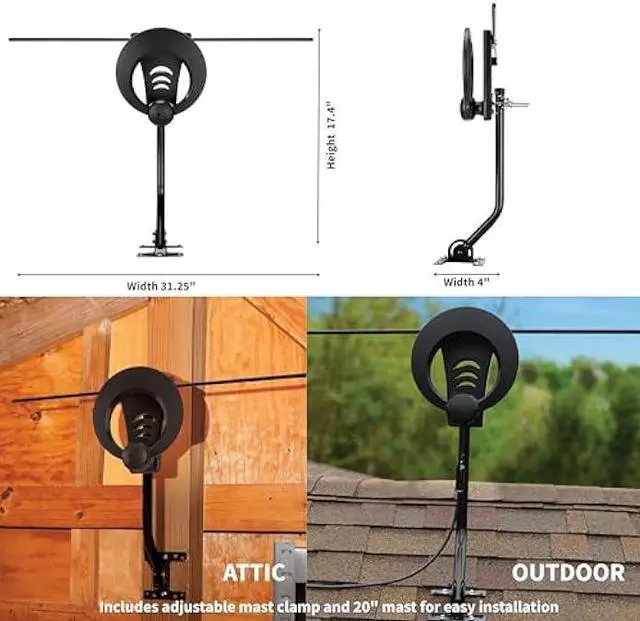 Alt view image 5 of 5 - ClearStream Antennas Direct 1MAX Indoor Outdoor TV Antenna, UHF VHF, Multi-Directional, 40+ Mile Range, 4K 8K UHD NEXTGEN TV - w/ 20-inch Mast (Black)