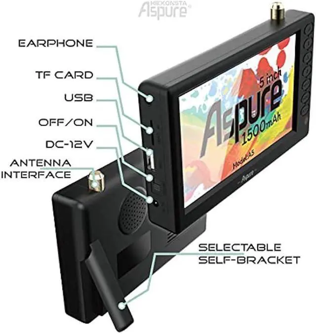 Alt view image 2 of 7 - Pocket 5 Inch Portable Digital TVATSC TFT HD Screen Freeview LED Mini TV with USB,TF Card Input.Built-in Recharge Battery Television/Monitor for Outdoor -D5