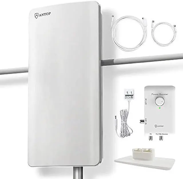 Main image of ANTOP HDTV  FM Amplified Antenna 85 Miles AT-800SBS with Dual Outputs Smart Boost System, Support TV and Second Device-FM Stereo, a Second TV or Any OTA-Ready Streaming Device or Projector