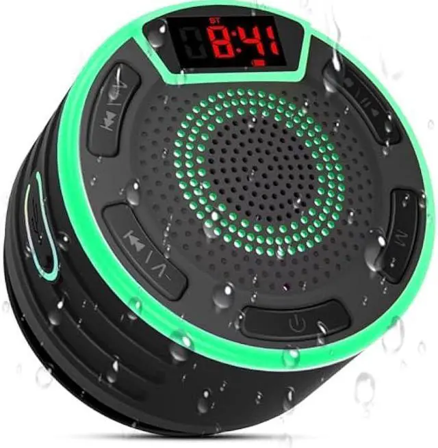 Main image of Bluetooth Speakers, IPX7 Waterproof Shower Speaker, Portable Speaker with LED Display, FM Radio, Suction Cup, Light Show, Built-in Mic, Best Gifts for Pool Beach Home Party Travel Outdoors