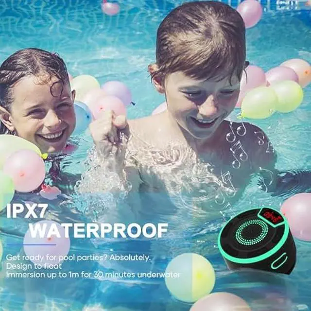 Alt view image 2 of 6 - Bluetooth Speakers, IPX7 Waterproof Shower Speaker, Portable Speaker with LED Display, FM Radio, Suction Cup, Light Show, Built-in Mic, Best Gifts for Pool Beach Home Party Travel Outdoors