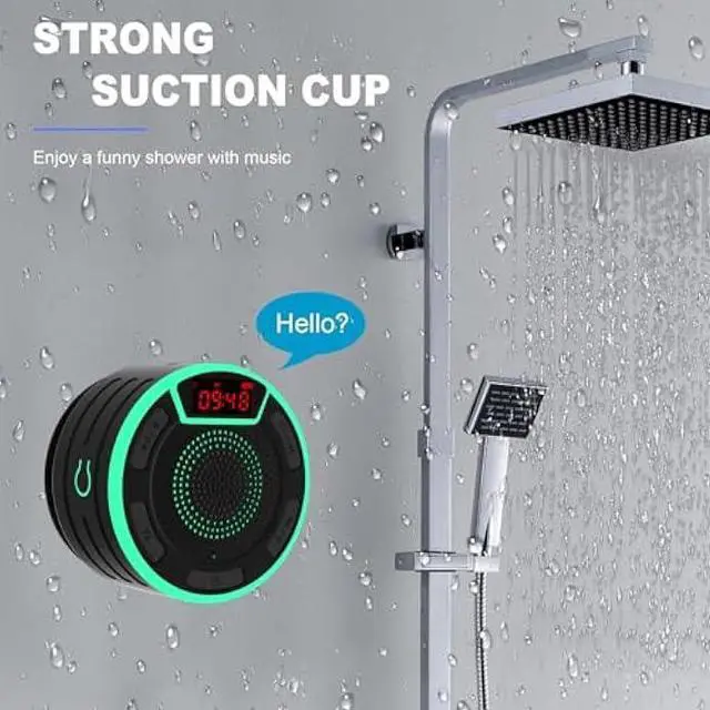 Alt view image 4 of 6 - Bluetooth Speakers, IPX7 Waterproof Shower Speaker, Portable Speaker with LED Display, FM Radio, Suction Cup, Light Show, Built-in Mic, Best Gifts for Pool Beach Home Party Travel Outdoors